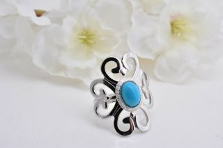 Vintage Sarah Coventry Blue Faux Turquoise Ring Moon Cloud 1974 Usa Seller