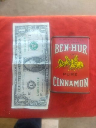 Vintage Ben - Hur Kitchen Spice Tin Can Cinnamon 2 Oz Size Chariot Horses
