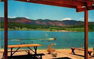 Monument Lake Resort Co Colorado Springs Vintage Postcard Boats Water Ski