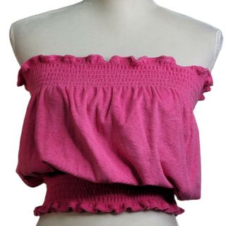 Vintage Cw Classics Womens Tube Top Size Medium Pink Ruffle Strapless Stretch