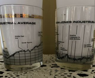 Two Vintage Dow Jones Industrial Average Glass Tumblers 1960s - 70s
