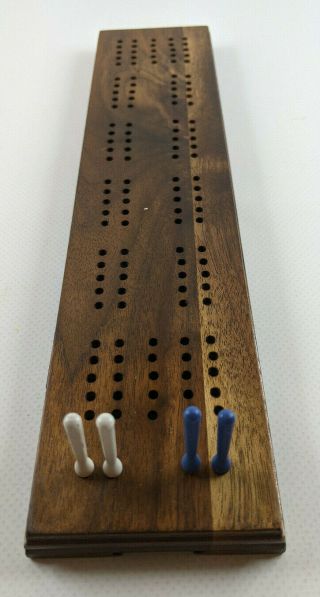Vintage Gorgeous Wooden Cribbage Board With Blue & White Pegs - 11.  5 " X 2.  6 "