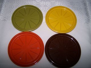Vintage Tupperware Coffee Cup Mug Lids/coasters - Set Of 4 Harvest Colors Retro