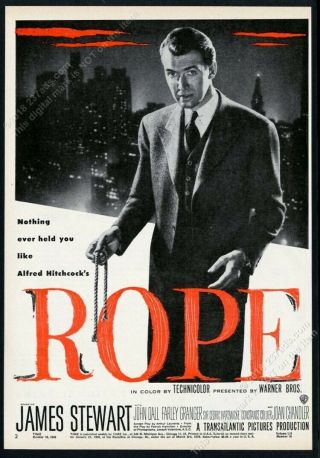 1948 Jimmy James Stewart Photo Alfred Hitchcock Rope Movie Vintage Print Ad