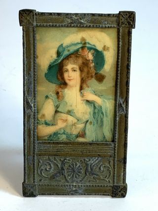Vintage Metal 4” Frame From Germany W/ Removable Tin Picture