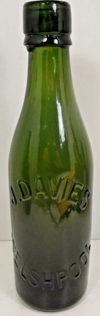 Vintage Green Glass Mineral Water Bottle - J.  Davies Welshpool