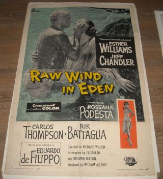 1958 Raw Wind In Eden 1 Sheet Movie Poster Jeff Chandler Esther Williams Gga
