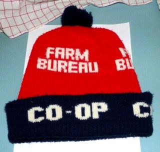 Farm Bureau Co - Op,  Red,  Blue,  Vintage,  Sock,  Cap,  Hat,