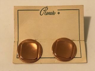 Vintage Renoir Copper " Button " Earrings On Card