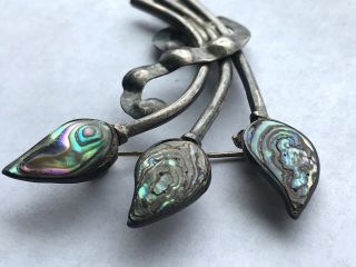 Vintage Taxco Sterling Silver 925 Brooch Pin Abalone Shell Botanical Design