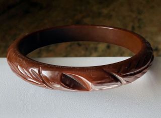 Vintage Bakelite Carved Chocolate Brown Bangle Bracelet,