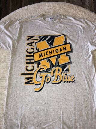 Vintage Russell Athletic Michigan University T Shirt Go Blue L Wolverines