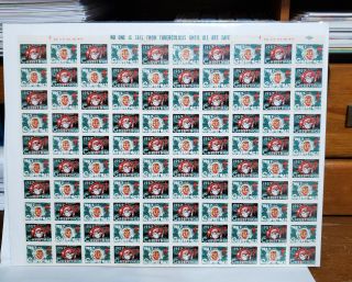 Vintage 1957 Cinderella Charity Christmas Seal Stamps Usa Sheet Of 100 Seals Mnh