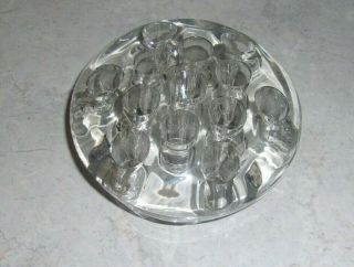 Vintage Clear Glass 13 Hole Flower Frog Footed Feet 4.  75 " Diameter Flower