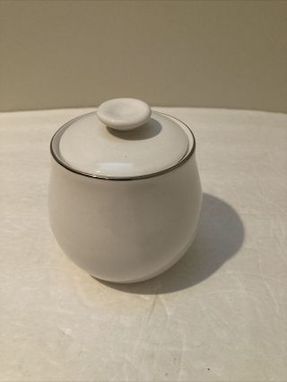 Vintage Centura By Corning White Sugar Bowl And Lid With Silver Trim