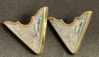 Vintage Silver Tone And Gold Tone 1 - 1/2 " Western Tooled Style Collar Tips