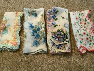 4 Vintage Handkerchiefs/hankies Colorful Floral Pink,  Blue,  Aqua