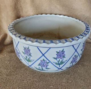 Vintage Planter Flower Pot Vase Pottery Blue Floral 10 X 5 Old China