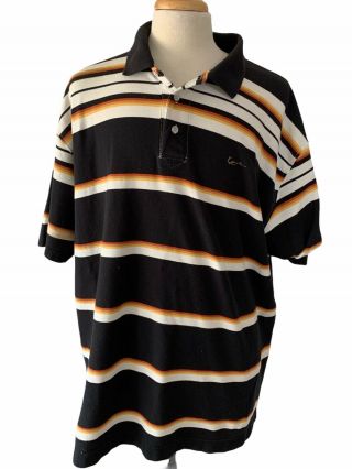 Vintage Karl Kani Gold Black Striped Short Sleeve Polo Shirt 2 Pac Mens Size 3xl