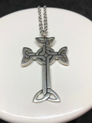 Vtg Silver Tone Woven Celtic Irish St Justin Cross Pendant Necklace Catholic
