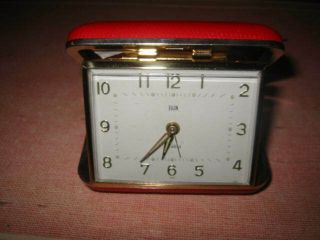 Vtg 1960 - 70s Elgin Wind - Up Folding Travel Alarm Clock Japan Red