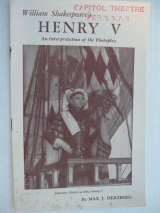 Henry V - Vintage 1944 Capitol Theatre Movie Booklet - Laurence Olivier