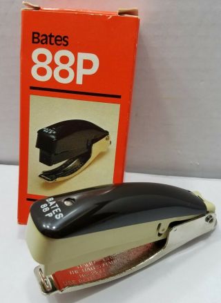 Vintage Bates 88p Dark Brown Rounded Top Hand - Grip Stapler W/ Box