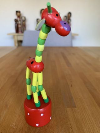 Vintage Wooden,  Wakouwa Push Puppet Giraffe Toy Czechoslovakia