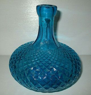 Lovely Vintage Blue Diamond Pattern Glass Bottle Vase