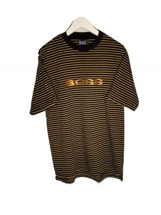 Vintage Hugo Boss Striped T Shirt Size Mens Xl Big Logo Embroidered