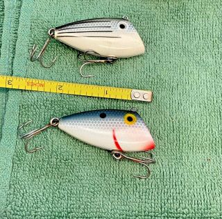 Pair Vintage Top Water Plug Fishing Lure Bait 2 ",  Black,  White,  Red/yellow Eye