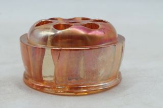 Vintage Marigold Peach Luster Carnival Glass 8 Hole Flower Frog Stand