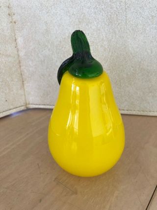 Vintage Hand Blown Murano Glass Fruit Yellow Pear 5” and 6” green pear 2