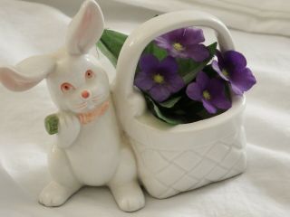 Hand - Painted Vintage Fitz And Floyd Easter Bunny Rabbit With Basket,  Euc