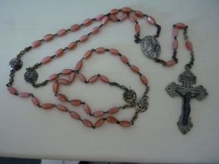 Vintage Religious Catholic Rosary Beads - Little Flower Shrine Chicago Pink Bead