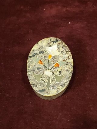 Vintage Soapstone Oval Lidded Trinket Box Made In India