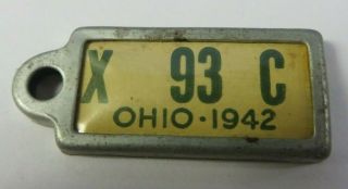 Early Vintage 1942 Ohio License Plate Tag Keychain Dav Mini Disabled Veterans