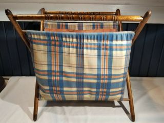 Vintage Wood Folding Yarn Basket Holder Tote Crochet Knitting Crafts Sewing