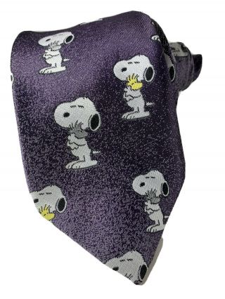 Vintage Peanuts Snoopy & Woodstock Cervantes Silk Blend Purple Tie 1958 1965