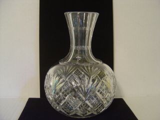 Vintage Cut Glass Water Bottle,  Vase,  Carafe With Fan And Diamond Cuts 8 " High