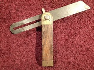 Vintage Antique Well Made Wood Brass Iron Tool Square Adjustable European