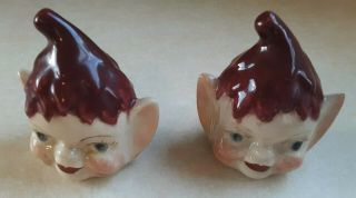 Vintage Elf Pixie Head Face Ceramic Salt And Pepper Shakers Purple/burgundy