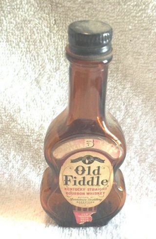 Vintage Miniature Whiskey Bottles Old Fiddle Kentucky Dark Amber (1)