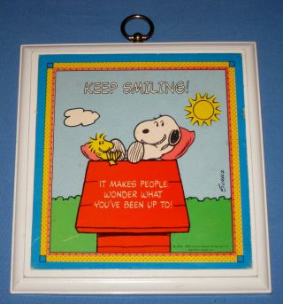 Vtg Hallmark Plaque Snoopy & Woodstock Keep Smiling