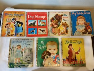 7 Vintage Little Golden Books,  The Three Bears,  Dog Stamps,  My Puppy,  4 More