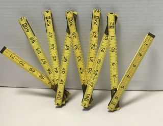 Vintage Wood And Brass Folding Tape Metric Measure Ruler.  Chicago M Klein & Sons