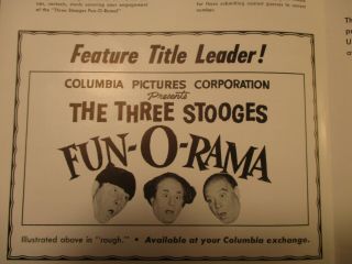 3 Stooges 4 Page 1959 Columbia Pictures Glossy Press Kit Fun - O - Rama Materials
