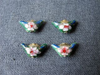 4 Vintage Colors & Shape Double Sided Cloisonne Enamel Flower Loose Beads