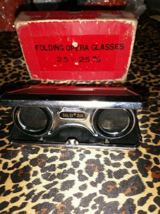Vintage Selsi 2 1/2 X Folding Game Opera Glasses Coated Lens 2.  5x,  Japan