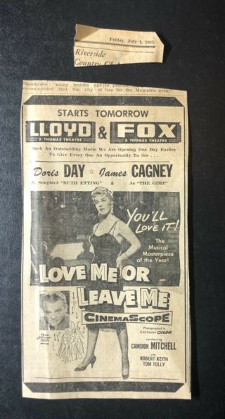 1955 “love Me Or Leave Me” Doris Day James Cagney Movie Print Ad 7.  5x4”